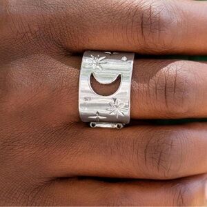Celestial Crescent Silver Statement Ring